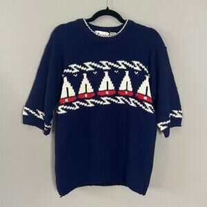 Vintage Sportables II Sailboat Sweater Women’s S  Blue Nautical Coastal Knit 80s